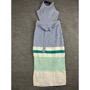 Flagpole NYC Dress Womens Medium Blue White Stripe Colorblock Kate Belted Maxi